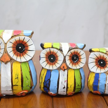 Ahşap 3'lü Baykuş Seti Model 4