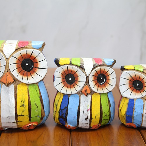 Ahşap 3'lü Baykuş Seti Model 4