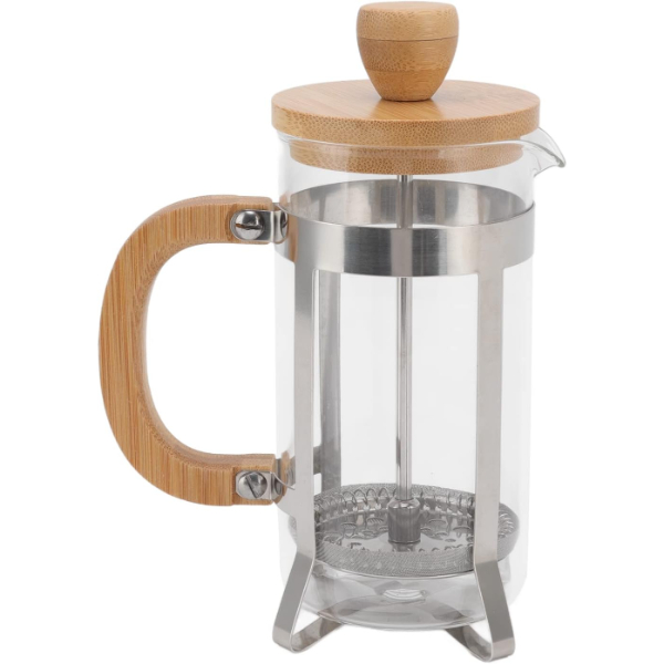 Ahşap Detaylı 600 ml Cam French Press 