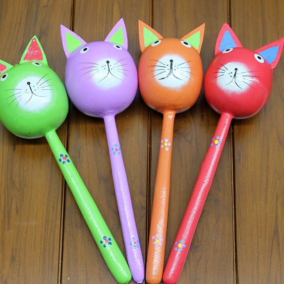 Ahşap Kedi Marakas Tekli 