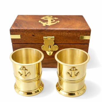 Ahşap Kutulu 2'li Pirinç Shot Bardak Seti 