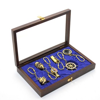 Ahşap Kutulu Pirinç 6'lı Anahtarlık Seti 