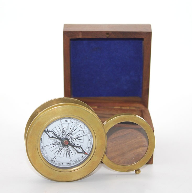 Ahşap Kutulu Pirinç Mercekli Pusula Model 1 