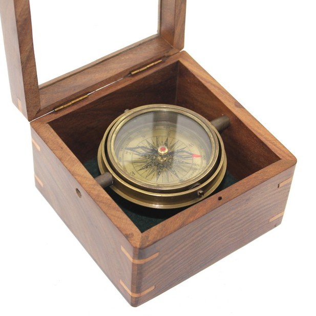 Ahşap Kutulu Pirinç Pusula Model 14