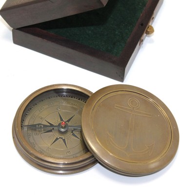 Ahşap Kutulu Pirinç Pusula Model 7