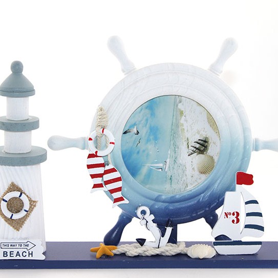 Ahşap Marin Deniz Feneri Dümenli Çerceve Model 1 