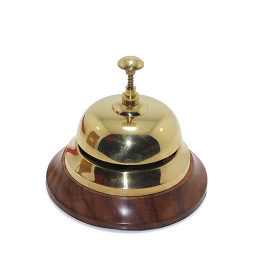 Altı Ahşap Üstü Pirinç Masa Üstü Resepsiyon Çanı 