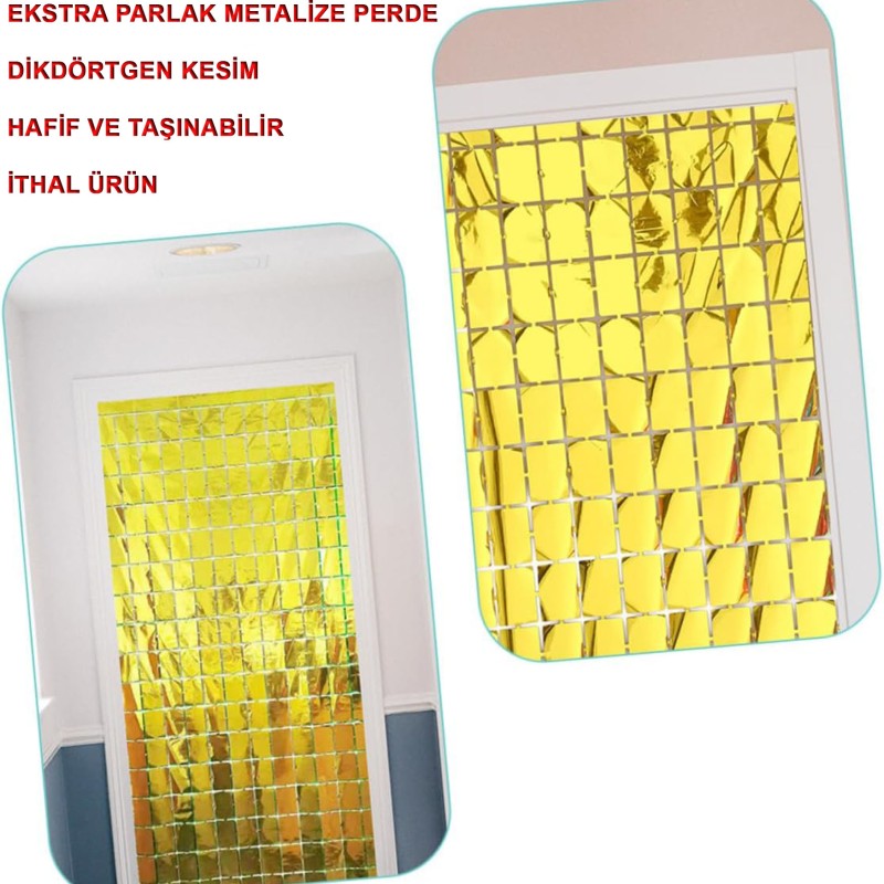 Altın Renk Disko Dikdörtgen Kesim Kapı Perdesi Altın