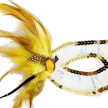 Altın Yandan Tüylü Pul Payet Parti Maskesi