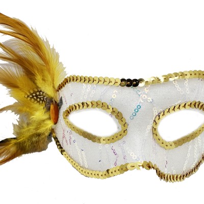 Altın Yandan Tüylü Pul Payet Parti Maskesi