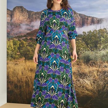 Arias Closet %100 Viskon Çiçek Desenli Truvakar Kollu Saten Elbise