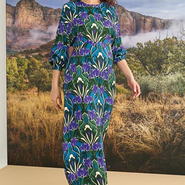 Arias Closet %100 Viskon Çiçek Desenli Truvakar Kollu Saten Elbise