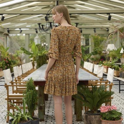 Arias Closet %100 Viskon Çiçek Ve Yaprak Desenli Kuşaklı Elbise