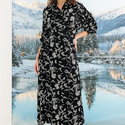 Arias Closet %100 Viskon Desenli Truvakar Kollu Saten Elbise