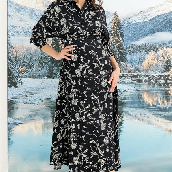 Arias Closet %100 Viskon Desenli Truvakar Kollu Saten Elbise