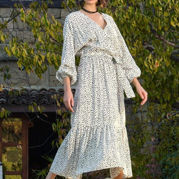 Arias Closet %100 Viskon Puantiye Desenli Kuşaklı Elbise