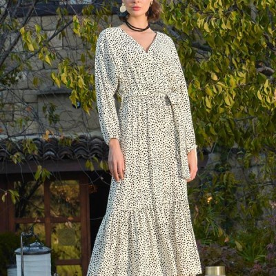 Arias Closet %100 Viskon Puantiye Desenli Kuşaklı Elbise