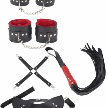 Arias Closet 4'Lü Kol Bacak Kırbaç Maske Deri Aksesuar Set