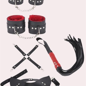 Arias Closet 4'Lü Kol Bacak Kırbaç Maske Deri Aksesuar Set