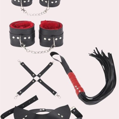 Arias Closet 4'Lü Kol Bacak Kırbaç Maske Deri Aksesuar Set