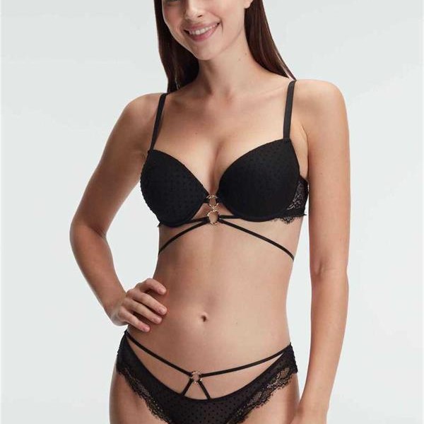 Arias Closet Balenli Destekli Dolgulu Göbek Detaylı Puantiyeli Dantelli Sütyen Ve Slip Takım