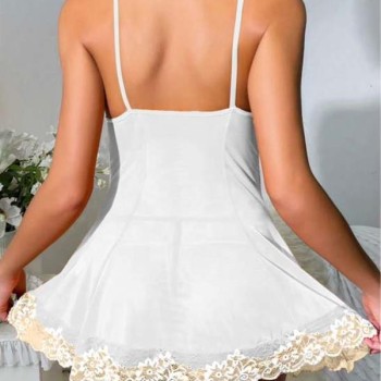 Arias Closet Beyaz Dantel İşlemeli İnce Askılı Likralı Fantezi Tül Gecelik