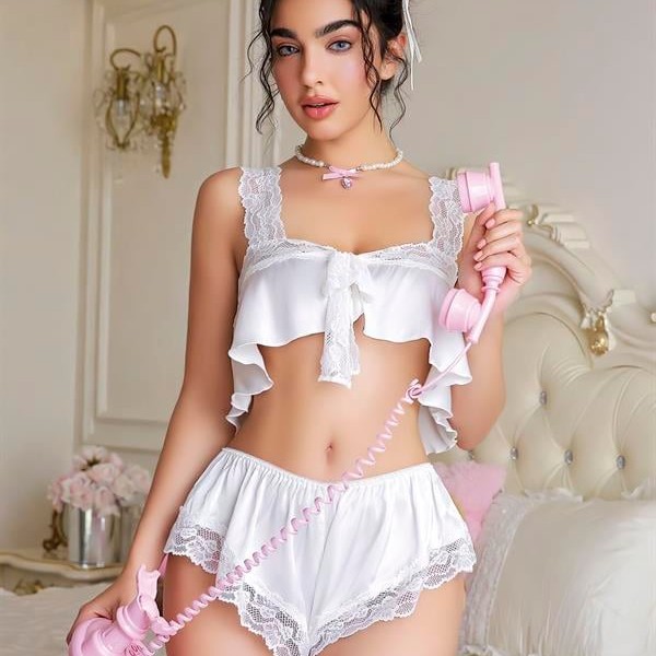 Arias Closet Beyaz Dantel İşlemeli Sütyenli Saten Şortlu Takım