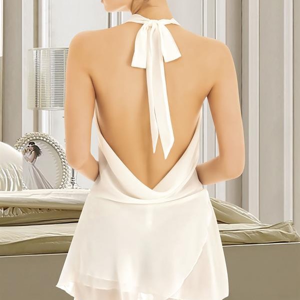 Arias Closet Beyaz Sırt Ve Göğüs Dekolteli Fantezi Mini Elbise