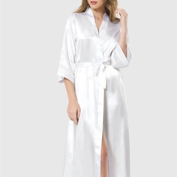 Arias Closet Beyaz Uzun Saten Sabahlık