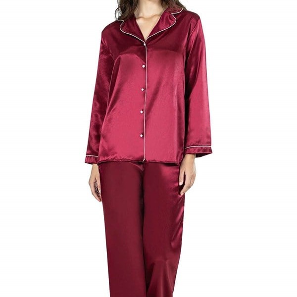 Aria's Closet Bordo İkili Saten Gecelik Pijama Takımı 7647