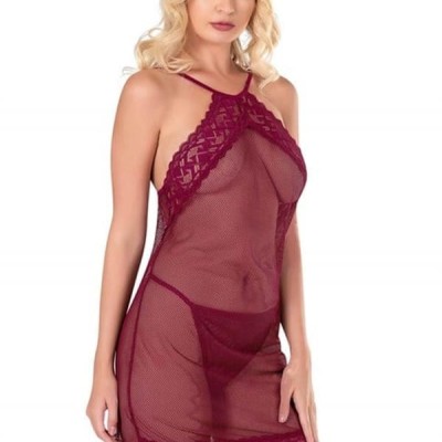 Arias Closet Bordo Kısa File-Tül Gecelik 8132