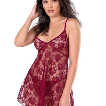 Arias Closet Bordo Kısa Tül Gecelik