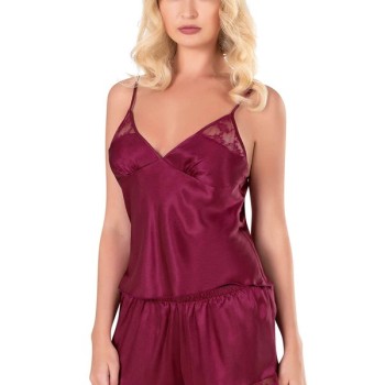 Arias Closet Bordo Saten Babydoll Şort Takımı