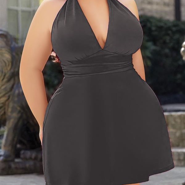 Arias Closet Büyük Beden Antrasit Boyundan Bağlamalı Mini Gecelik