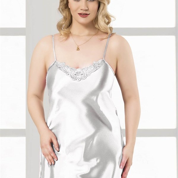Arias Closet Büyük Beden Beyaz Kısa Saten Gecelik