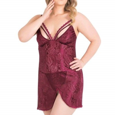 Arias Closet Büyük Beden Bordo Kısa Jakarlı Gecelik