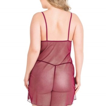 Arias Closet Büyük Beden Bordo Kısa Tül Gecelik