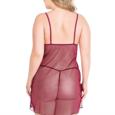 Arias Closet Büyük Beden Bordo Kısa Tül Gecelik