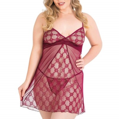 Arias Closet Büyük Beden Bordo Kısa Tül Gecelik