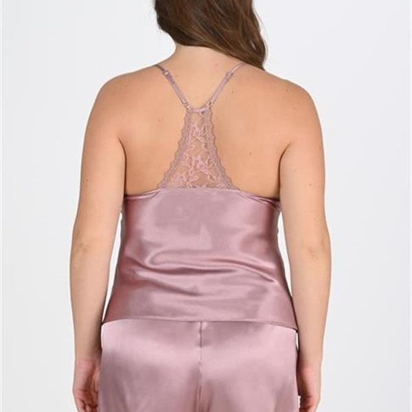 Arias Closet Büyük Beden Dantel İşlemeli Vizon Saten Şort Takımı