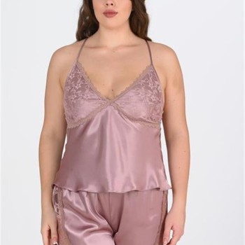 Arias Closet Büyük Beden Dantel İşlemeli Vizon Saten Şort Takımı