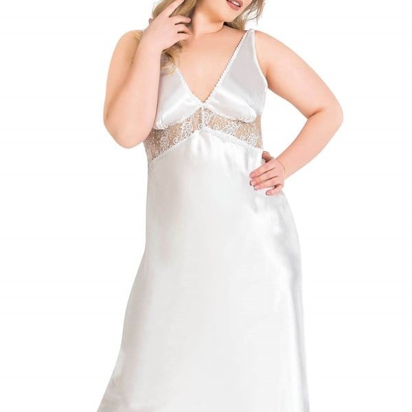 Arias Closet Büyük Beden Ekru Uzun İkili Saten Sabahlık Gecelik Takımı