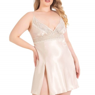Arias Closet Büyük Beden Fildişi Kısa Saten Gecelik
