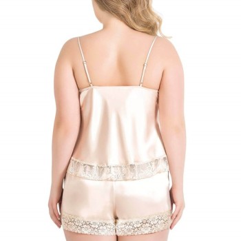 Arias Closet Büyük Beden Fildişi Saten Babydoll Şort Takımı