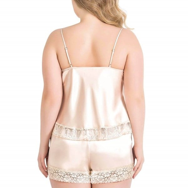 Arias Closet Büyük Beden Fildişi Saten Babydoll Şort Takımı