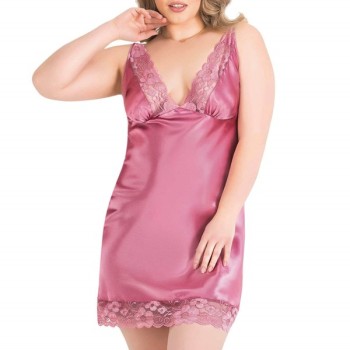 Arias Closet Büyük Beden Gül Kurusu Kısa Saten Gecelik