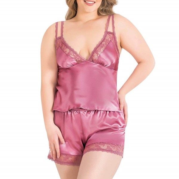 Arias Closet Büyük Beden Gül Kurusu Saten Babydoll Şort Takımı