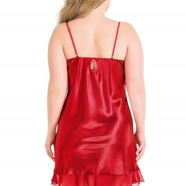 Arias Closet Büyük Beden Kırmızı Kısa Saten Gecelik