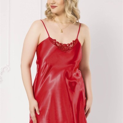 Arias Closet Büyük Beden Kırmızı Kısa Saten Gecelik