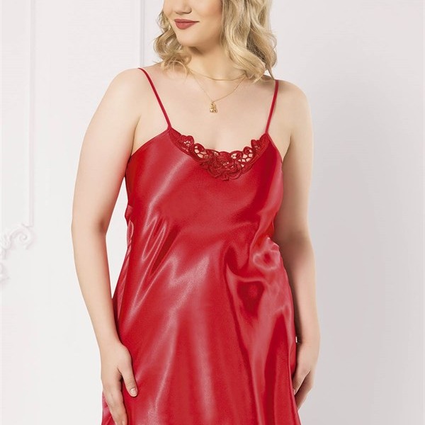 Arias Closet Büyük Beden Kırmızı Kısa Saten Gecelik
